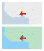 Benin map with pin of country capital. Two types of Benin map with neighboring countries. vector