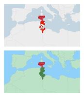 Tunisia map with pin of country capital. Two types of Tunisia map with neighboring countries. vector