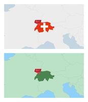 Switzerland map with pin of country capital. Two types of Switzerland map with neighboring countries. vector