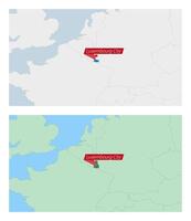 Luxembourg map with pin of country capital. Two types of Luxembourg map with neighboring countries. vector