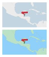 Belize map with pin of country capital. Two types of Belize map with neighboring countries. vector