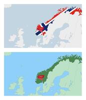 Norway map with pin of country capital. Two types of Norway map with neighboring countries. vector