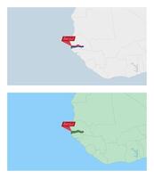 Gambia map with pin of country capital. Two types of Gambia map with neighboring countries. vector