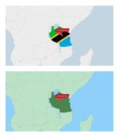 Tanzania map with pin of country capital. Two types of Tanzania map with neighboring countries. vector