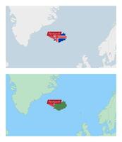 Iceland map with pin of country capital. Two types of Iceland map with neighboring countries. vector