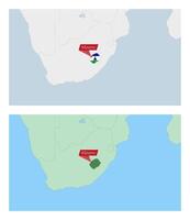 Lesotho map with pin of country capital. Two types of Lesotho map with neighboring countries. vector
