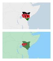Kenya map with pin of country capital. Two types of Kenya map with neighboring countries. vector