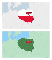 Poland map with pin of country capital. Two types of Poland map with neighboring countries. vector
