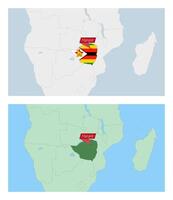 Zimbabwe map with pin of country capital. Two types of Zimbabwe map with neighboring countries. vector