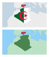Algeria map with pin of country capital. Two types of Algeria map with neighboring countries. vector