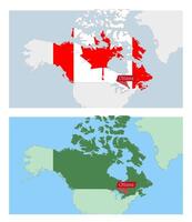 Canada map with pin of country capital. Two types of Canada map with neighboring countries. vector