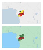Congo map with pin of country capital. Two types of Congo map with neighboring countries. vector