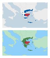 Greece map with pin of country capital. Two types of Greece map with neighboring countries. vector