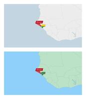 Guinea-Bissau map with pin of country capital. Two types of Guinea-Bissau map with neighboring countries. vector