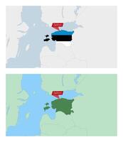 Estonia map with pin of country capital. Two types of Estonia map with neighboring countries. vector