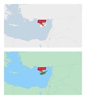 Cyprus map with pin of country capital. Two types of Cyprus map with neighboring countries. vector