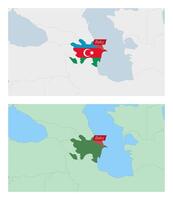 Azerbaijan map with pin of country capital. Two types of Azerbaijan map with neighboring countries. vector