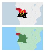 Angola map with pin of country capital. Two types of Angola map with neighboring countries. vector