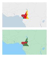 Cameroon map with pin of country capital. Two types of Cameroon map with neighboring countries. vector