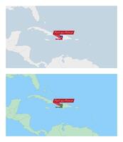 Haiti map with pin of country capital. Two types of Haiti map with neighboring countries. vector