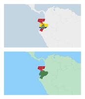 Ecuador map with pin of country capital. Two types of Ecuador map with neighboring countries. vector