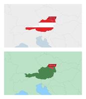 Austria map with pin of country capital. Two types of Austria map with neighboring countries. vector