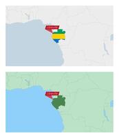 Gabon map with pin of country capital. Two types of Gabon map with neighboring countries. vector