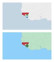 Sierra Leone map with pin of country capital. Two types of Sierra Leone map with neighboring countries. vector