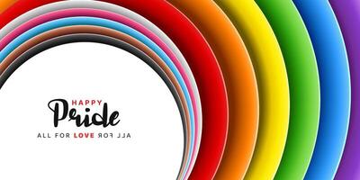 happy pride month background with round pride rainbow gradient color and calligraphy vector