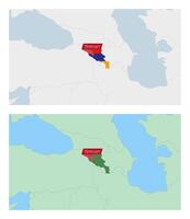 Armenia map with pin of country capital. Two types of Armenia map with neighboring countries. vector