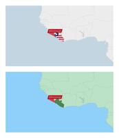 Liberia map with pin of country capital. Two types of Liberia map with neighboring countries. vector