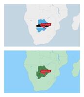 Botswana map with pin of country capital. Two types of Botswana map with neighboring countries. vector