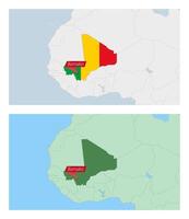Mali map with pin of country capital. Two types of Mali map with neighboring countries. vector