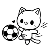 A black and white drawing of a cat playing with a soccer ball png