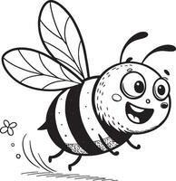A cartoon bee flying with a flower in its mouth vector