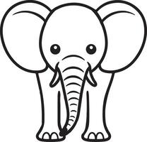 An elephant coloring page with a black and white outline vector