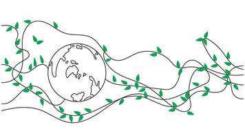 Intertwined globe with leaf vines, symbolizing environmental connection vector