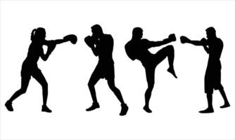 Boxing player silhouettes set vector