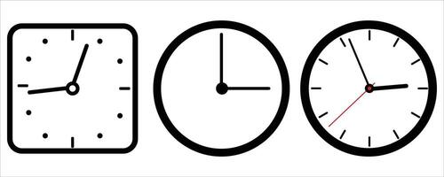 Set of wall clocks with black frame vector