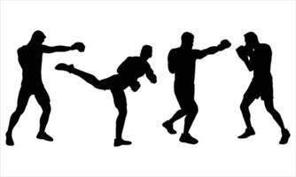 Silhouettes set of boxing players on a white background vector