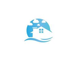 House In The Sky Logo Design Concept Template. vector