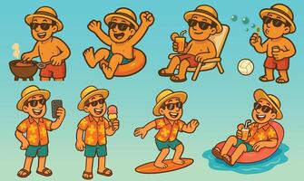 Summer Themed Character Doing Different Activities vector