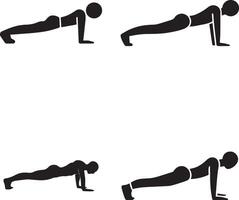 Push Up Exercise Stick Figures Demonstrating Proper Form And Workout Routine vector