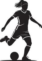 Female Soccer Player In Silhouette Kicking Ball With Dynamic Action Pose vector