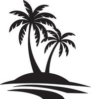 Black Silhouette Of Palm Trees On An Island With Ocean Waves vector