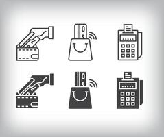 Shopping by card, credit card wallet and pos device design. Simple linear and flat credit card icon set. vector