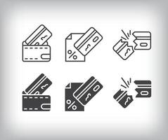 Card wallet, credit card fee percentage and broken credit card design. Simple linear and flat credit card icon set. vector
