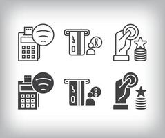 Atm card face recognition, post network and savings account design. Simple linear and flat credit card icon set. vector