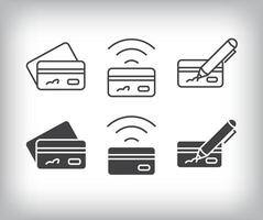 Contactless card, card signature and shopping card design. Simple linear and flat credit card icon set. vector