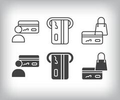 Personal card, atm and shopping card design. Simple linear and flat credit card icon set. vector